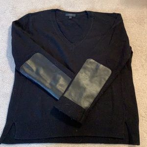Jcrew black leather arm patch sweater M